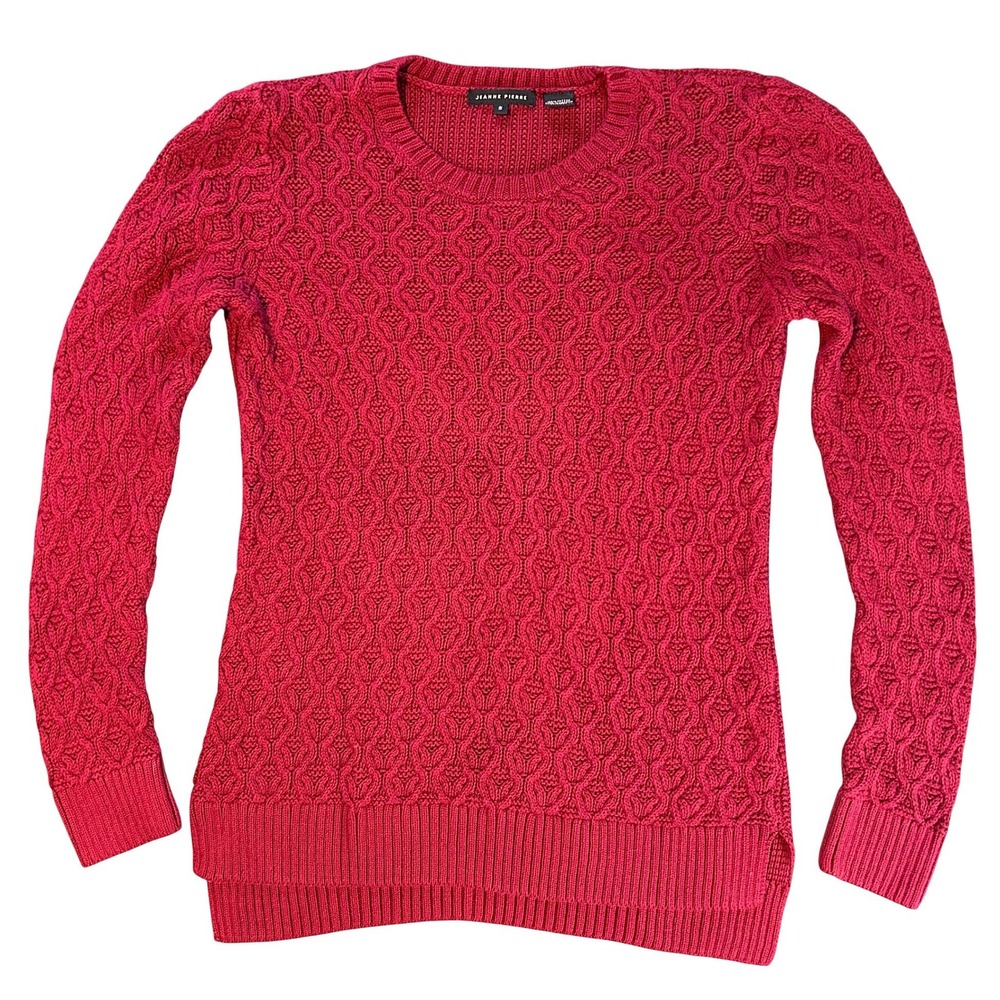 Jeanne Pierre 100% Cotton Red Cable Knit‎ Fisherman Sweater Small Dark Academia
